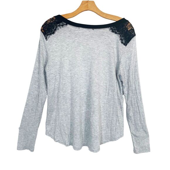 Potters Pot Bird Print and Black Lace Top Sz M Long Sleeves Loose Slouchy Boho - Picture 3 of 7